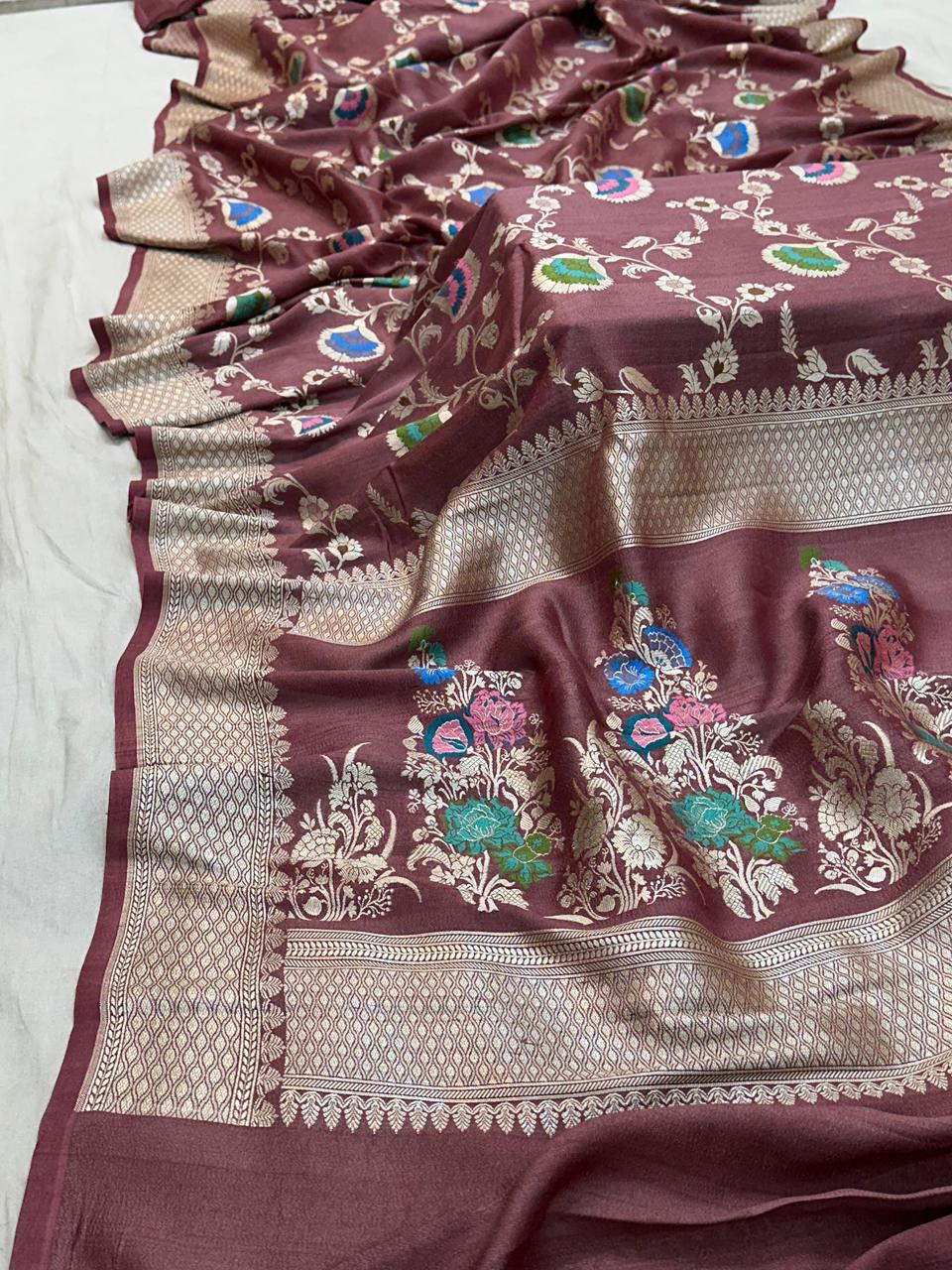 Handloom Pure Desi Tussar Silk Tilfi Work Saree