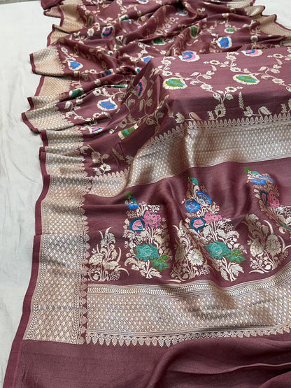 Handloom Pure Desi Tussar Silk Tilfi Work Saree
