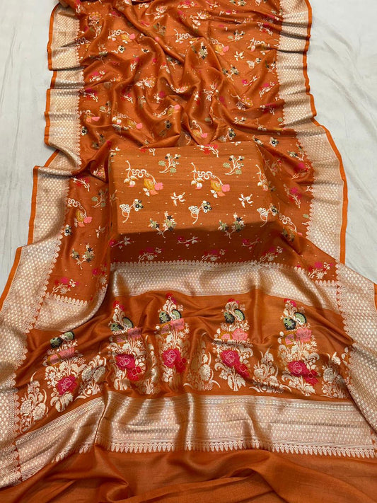 Handloom Pure Desi Tussar Silk Tilfi Work Saree