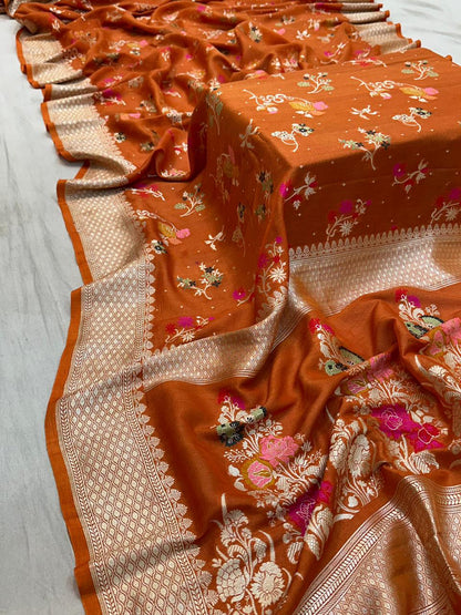 Handloom Pure Desi Tussar Silk Tilfi Work Saree