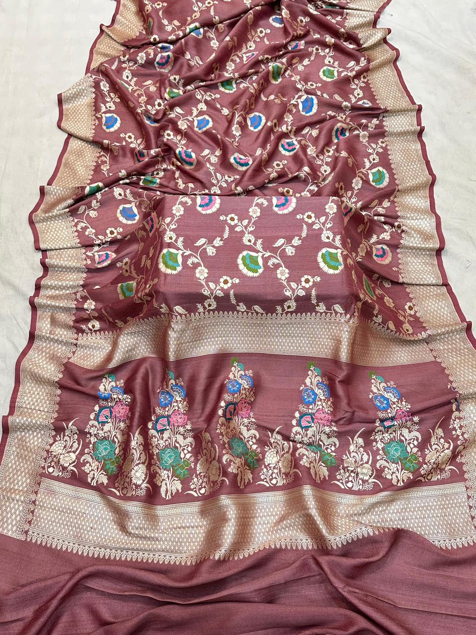 Handloom Pure Desi Tussar Silk Tilfi Work Saree