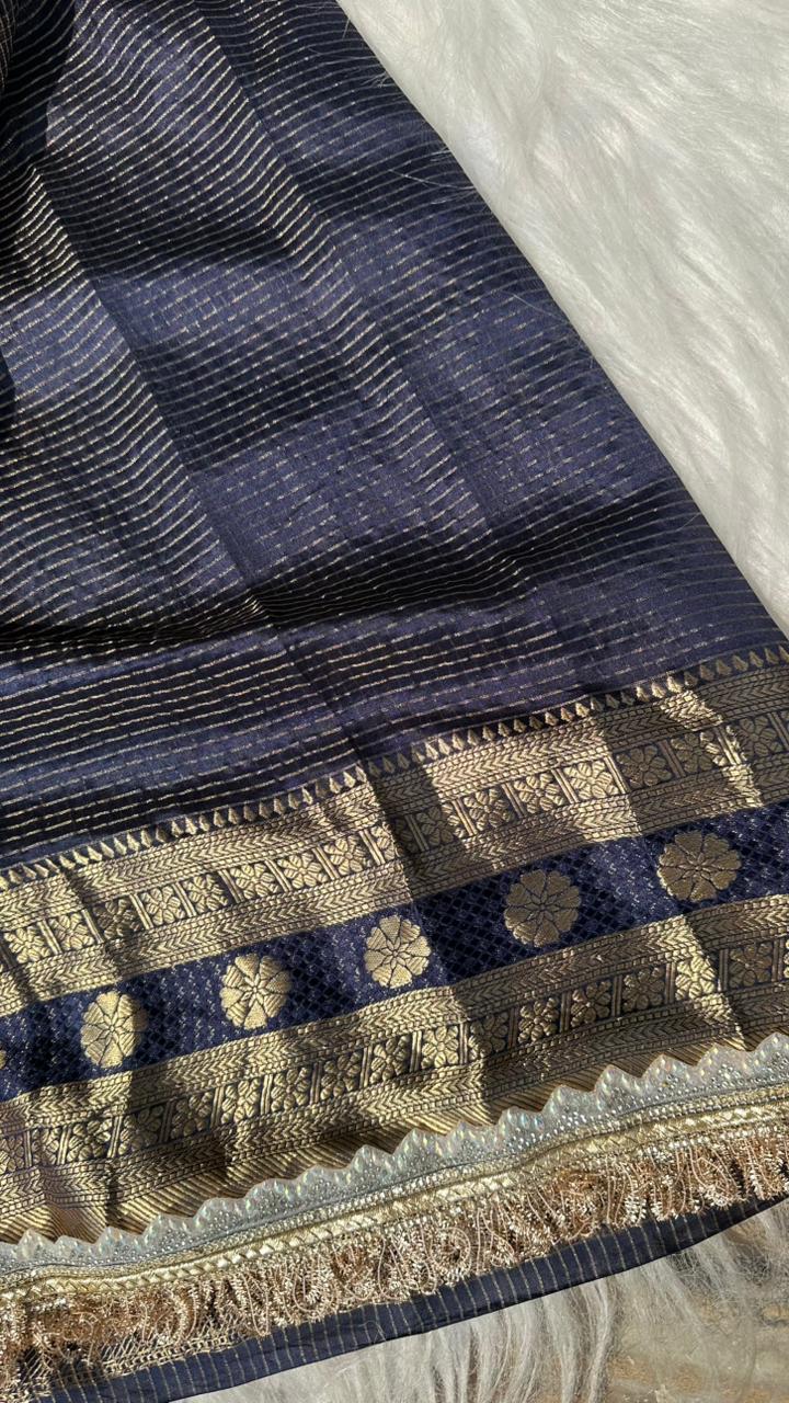 Pure Mango Silk Checks  Gota Patti Work Light Weight Saree