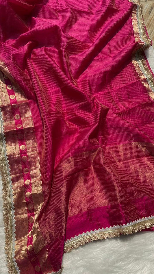 Pure Mango Silk Checks  Gota Patti Work Light Weight Saree