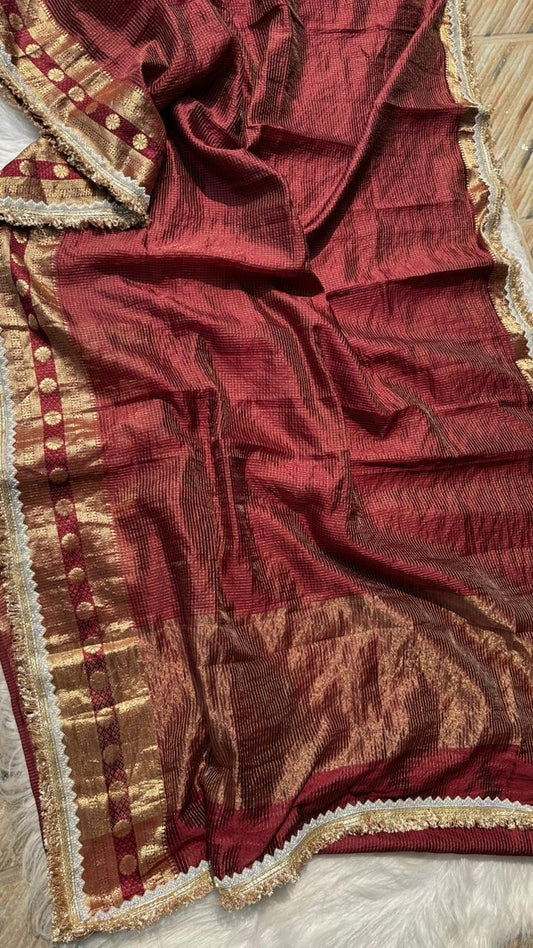 Pure Mango Silk Checks  Gota Patti Work Light Weight Saree