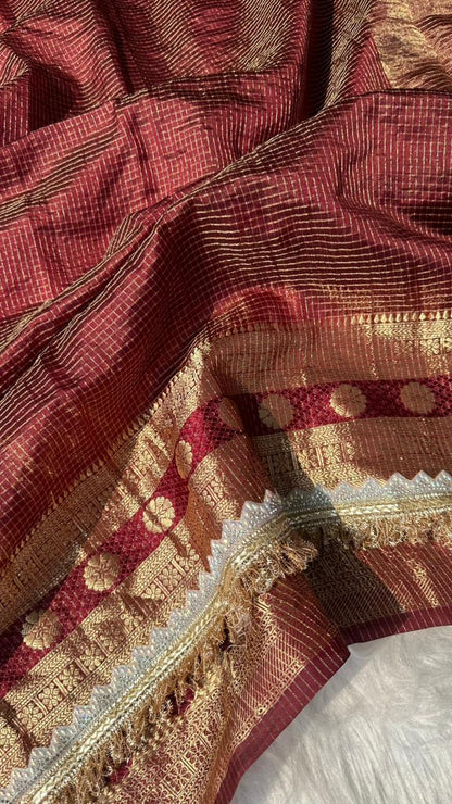 Pure Mango Silk Checks  Gota Patti Work Light Weight Saree