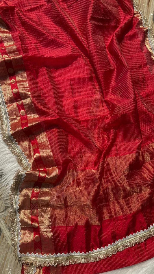 Pure Mango Silk Checks  Gota Patti Work Light Weight Saree