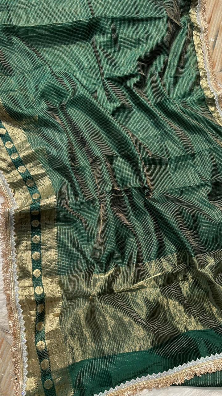 Pure Mango Silk Checks  Gota Patti Work Light Weight Saree