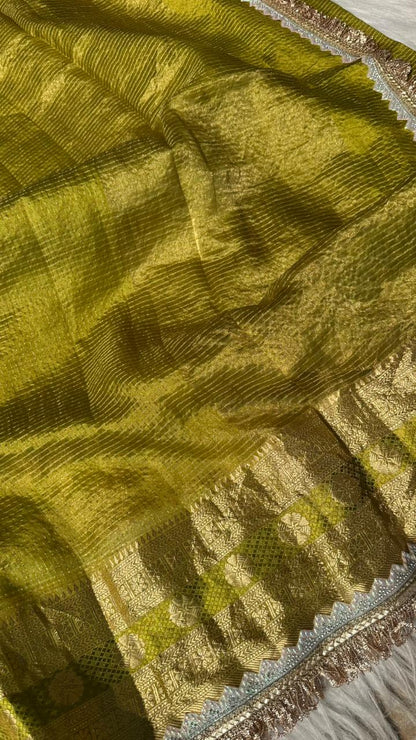 Pure Mango Silk Checks  Gota Patti Work Light Weight Saree