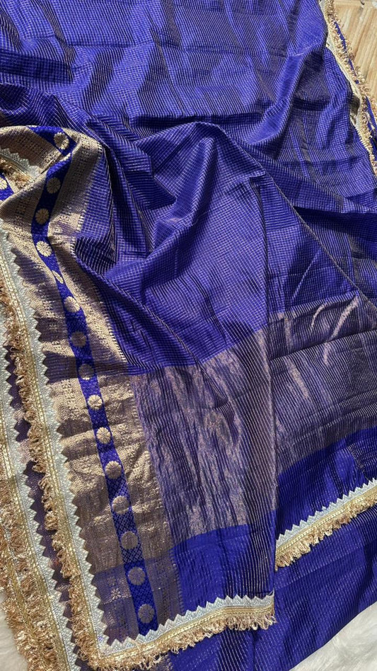 Pure Mango Silk Checks  Gota Patti Work Light Weight Saree