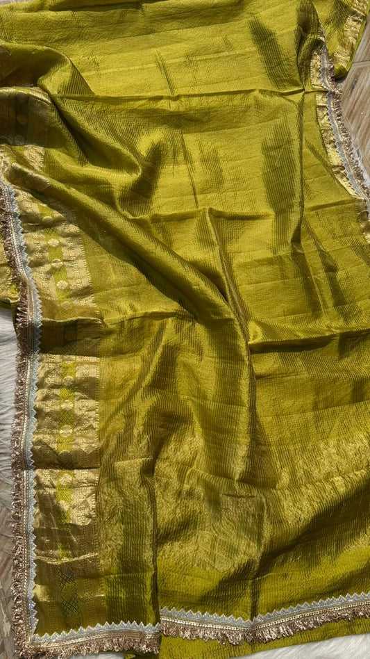 Pure Mango Silk Checks  Gota Patti Work Light Weight Saree