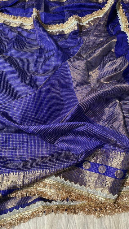 Pure Mango Silk Checks  Gota Patti Work Light Weight Saree
