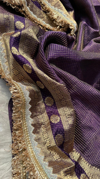 Pure Mango Silk Checks  Gota Patti Work Light Weight Saree
