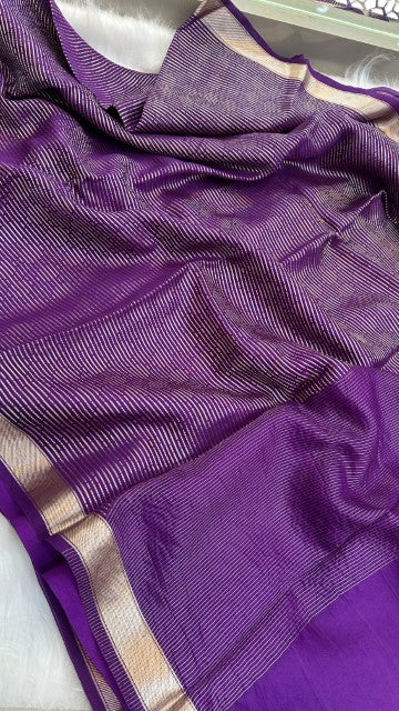 Uada Blue Pure organza Silk Zari Border saree