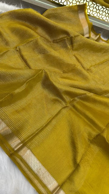 Yellow Pure organza Silk Zari Border saree