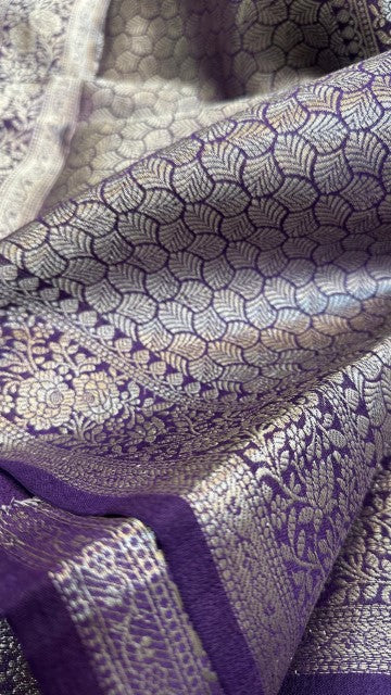 Purple Pure Tasar silk Zari Border Boota saree