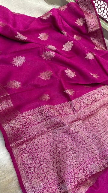 Maganta Pure Tasar silk Zari Border Boota saree