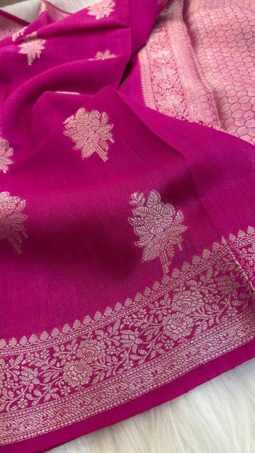 Maganta Pure Tasar silk Zari Border Boota saree