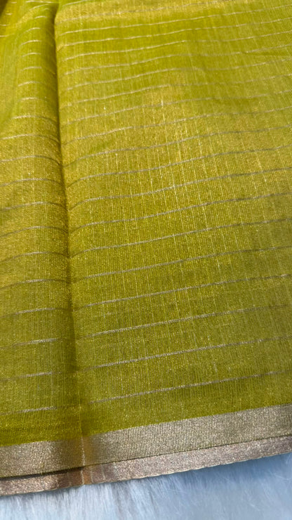 Pure Banarasi Checks Tissue Silk Munga Pallu Lace Border Saree