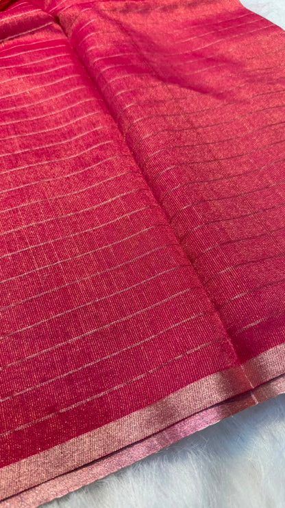 Pure Banarasi Checks Tissue Silk Munga Pallu Lace Border Saree