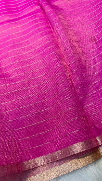 Pure Banarasi Checks Tissue Silk Munga Pallu Lace Border Saree