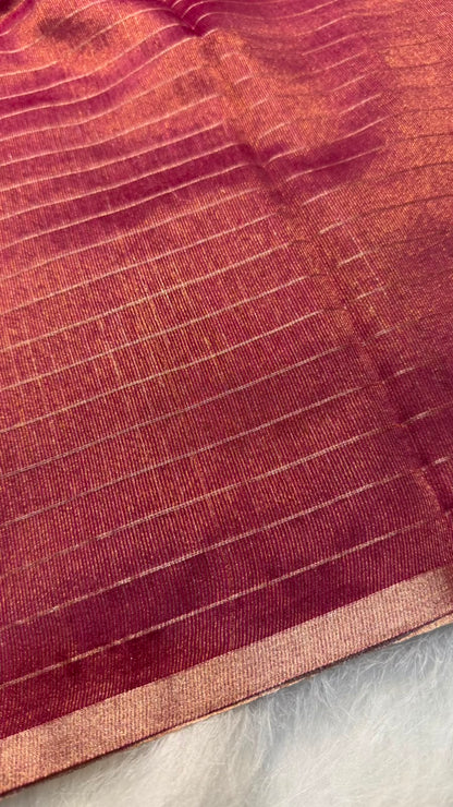 Pure Banarasi Checks Tissue Silk Munga Pallu Lace Border Saree