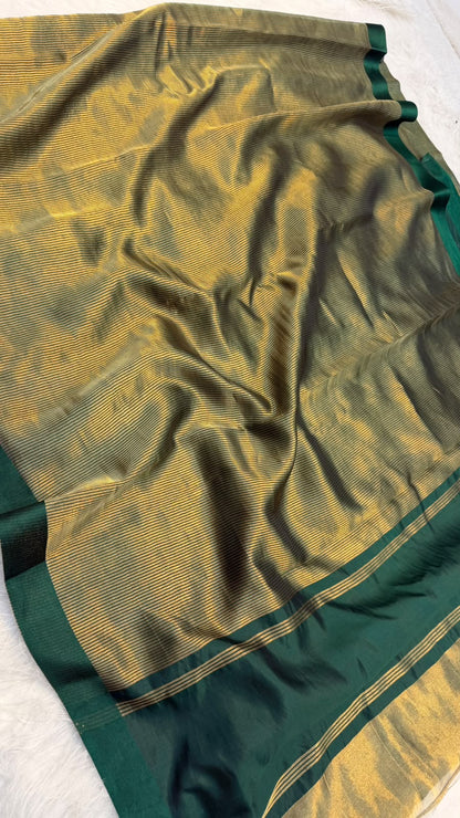 Pure Tissue Silk Gold Zari Lining Satin Border Saree