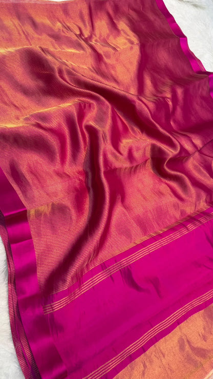 Pure Tissue Silk Gold Zari Lining Satin Border Saree