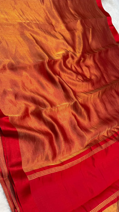 Pure Tissue Silk Gold Zari Lining Satin Border Saree