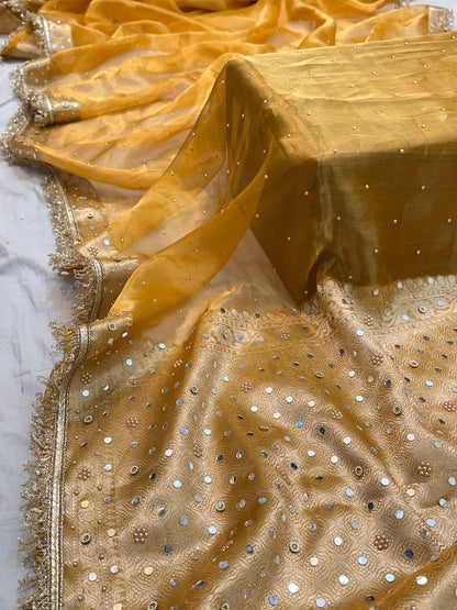 Pure Tissue Silk Mirror Work Designer Gota Patti Saree