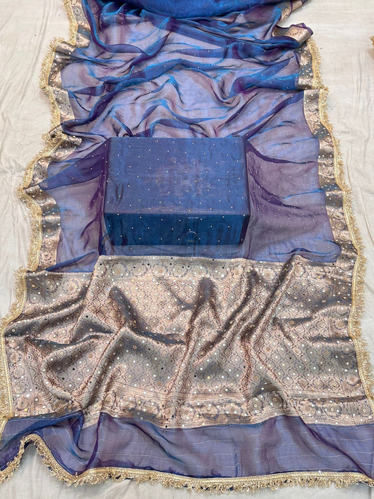 Pure Tissue Silk Mirror Work Designer Gota Patti Saree