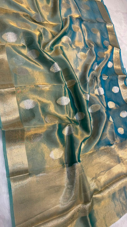 Pure Banarasi Tissue Silk Gold/Silver Zari Buta Shaded Saree