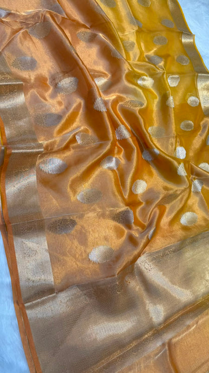 Pure Banarasi Tissue Silk Gold/Silver Zari Buta Shaded Saree