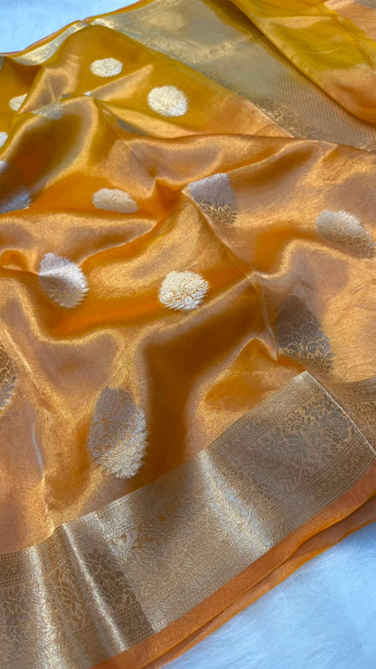 Pure Banarasi Tissue Silk Gold/Silver Zari Buta Shaded Saree