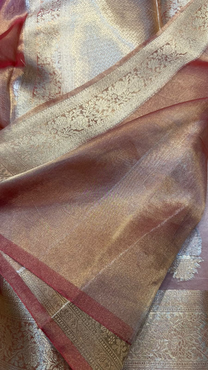 Pure Banarasi Tissue Silk Gold/Silver Zari Buta Shaded Saree