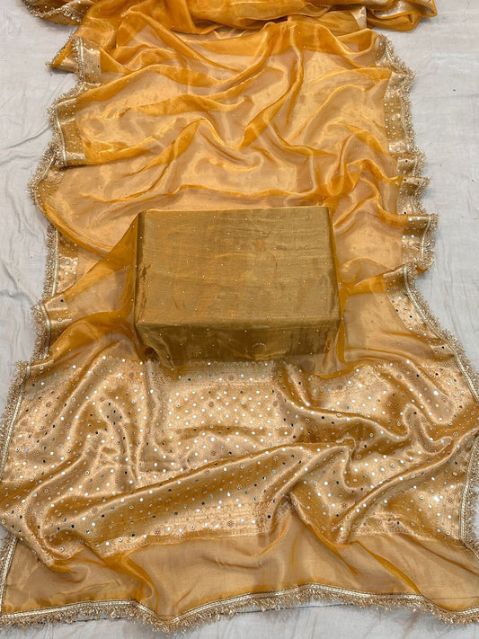 Pure Tissue Silk Mirror Work Designer Gota Patti Saree