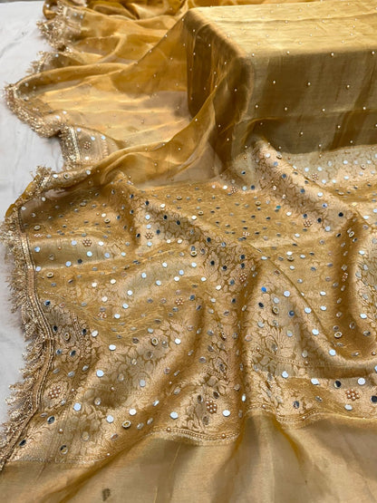 Pure Tissue Silk Mirror Work Designer Gota Patti Saree