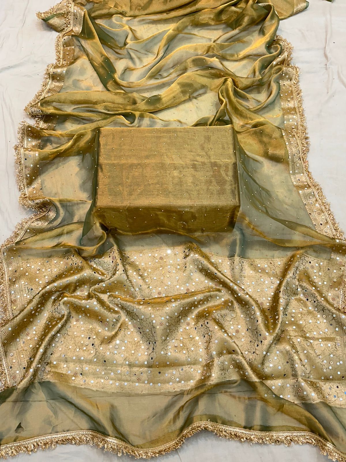 Pure Tissue Silk Mirror Work Designer Gota Patti Saree