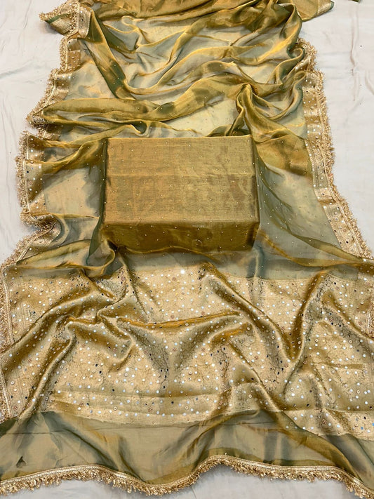 Pure Tissue Silk Mirror Work Designer Gota Patti Saree