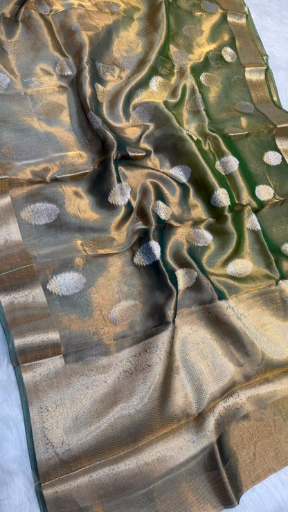 Pure Banarasi Tissue Silk Gold/Silver Zari Buta Shaded Saree