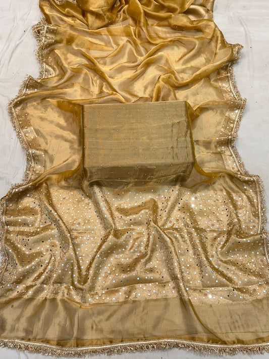 Pure Tissue Silk Mirror Work Designer Gota Patti Saree
