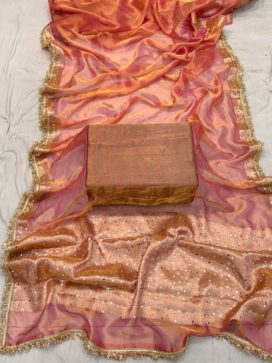 Pure Tissue Silk Mirror Work Designer Gota Patti Saree