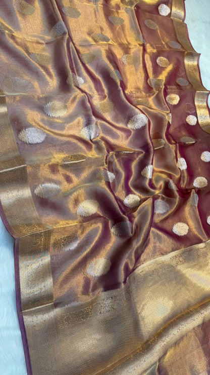 Pure Banarasi Tissue Silk Gold/Silver Zari Buta Shaded Saree