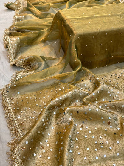 Pure Tissue Silk Mirror Work Designer Gota Patti Saree