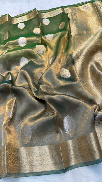 Pure Banarasi Tissue Silk Gold/Silver Zari Buta Shaded Saree