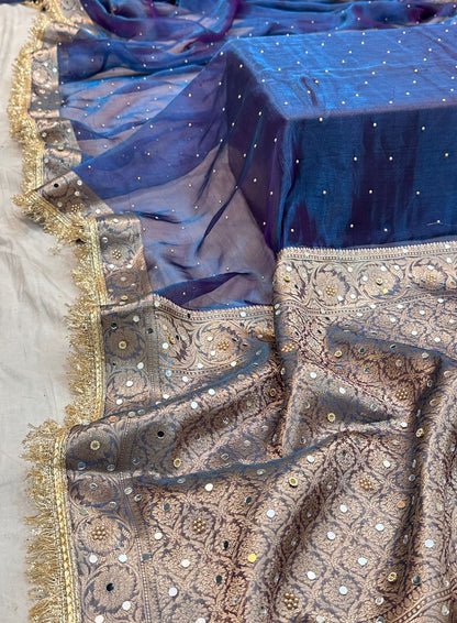 Pure Tissue Silk Mirror Work Designer Gota Patti Saree