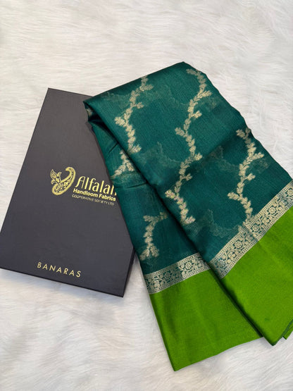 Handloom Banarasi Pure Tussar Silk Aada Design Mashru Border Saree