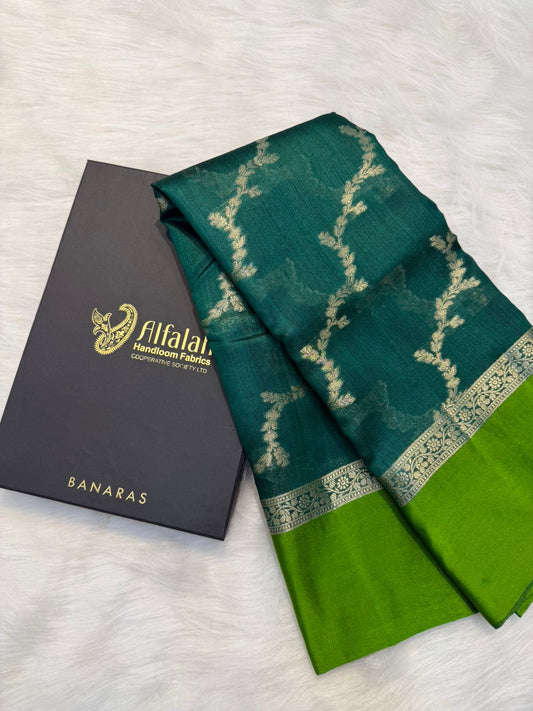 Handloom Banarasi Pure Tussar Silk Aada Design Mashru Border Saree