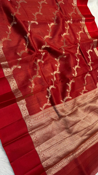 Handloom Banarasi Pure Tussar Silk Aada Design Mashru Border Saree