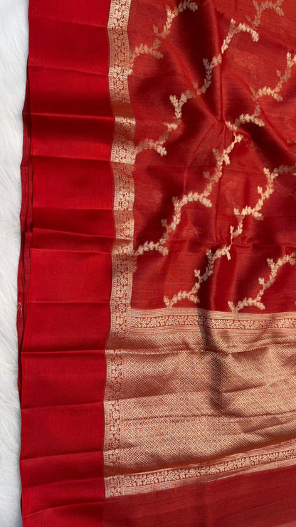 Handloom Banarasi Pure Tussar Silk Aada Design Mashru Border Saree