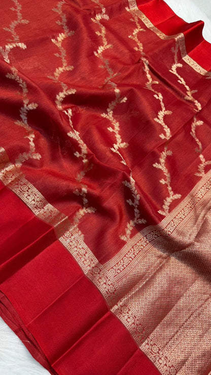 Handloom Banarasi Pure Tussar Silk Aada Design Mashru Border Saree
